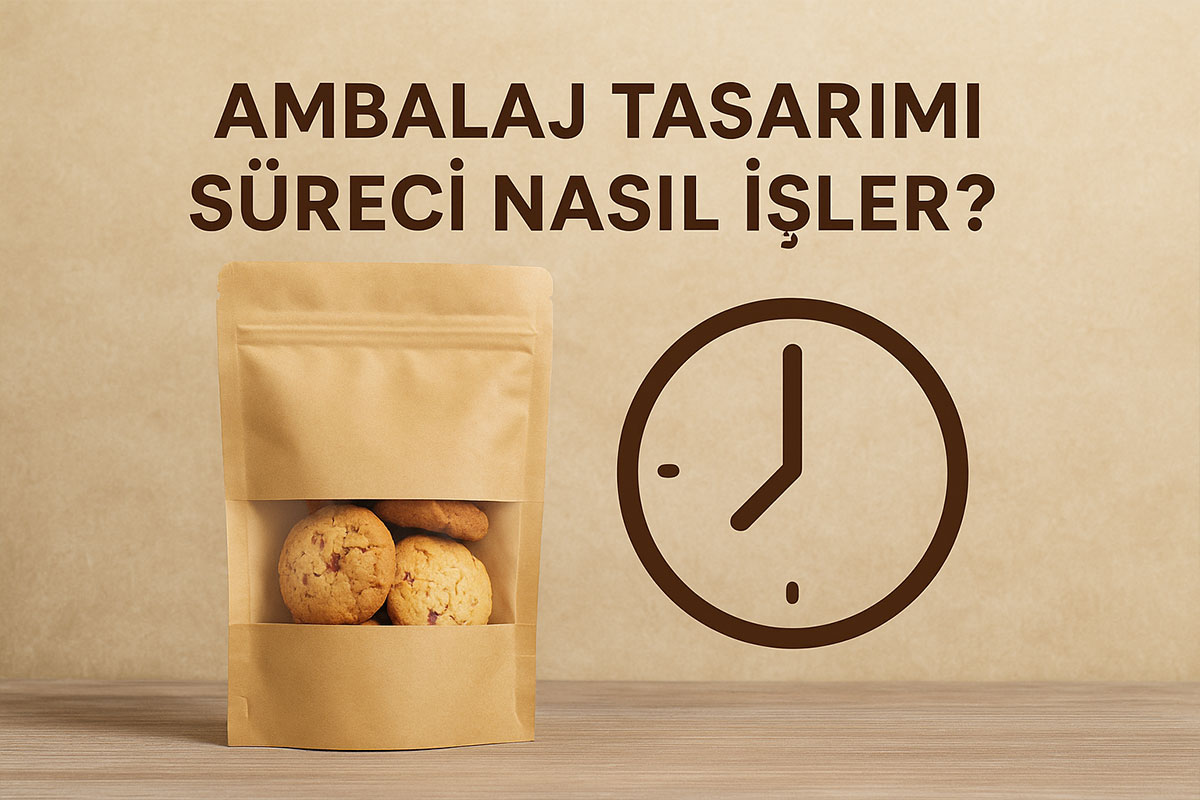 Ambalaj tasarımı sürecini anlatan grafik: ürün analizi, taslak çizim, revize ve son onay aşamaları