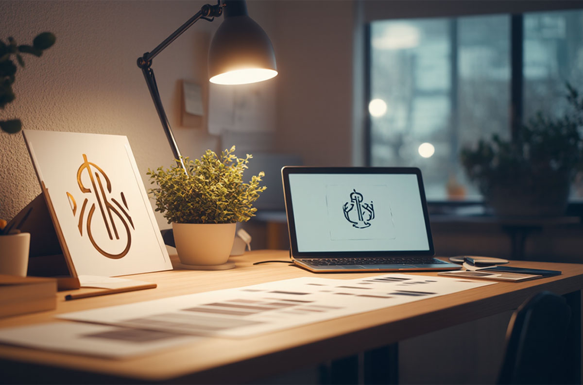 Logo tasarımı yaptırmak isteyenler için bilgisayar başında çalışan bir tasarımcı görseli.