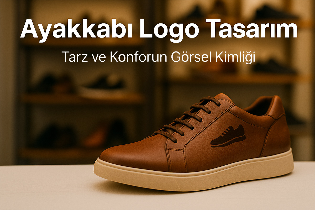 Modern mağaza atmosferinde ayakkabı rafları flu görünürken ön planda stilize edilmiş tek bir ayakkabı sergileniyor.