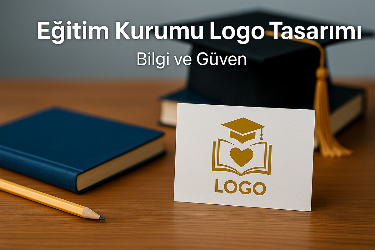 Eğitim kurumu logo tasarımı için açık kitap, mezuniyet kepi ve pano ile hazırlanmış konsept – Arel Tasarım