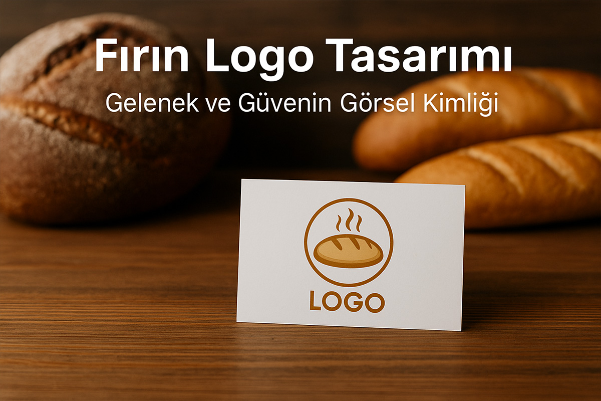 Fırın logo tasarımı konsepti – ahşap tezgâh üzerinde taze ekmekler ve logo mockup’u.