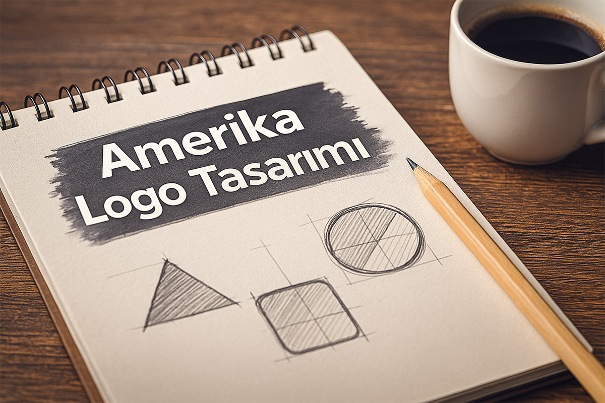 Amerika logo tasarımı defter üzerinde geometrik eskiz çalışması
