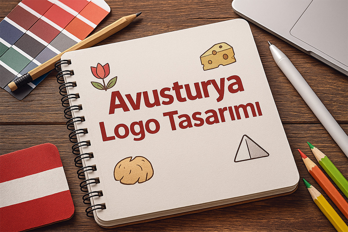 Avusturya logo tasarımı defter üzerinde geometrik eskiz çalışması