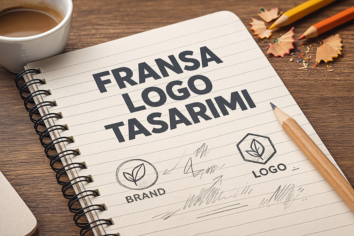 Fransa logo tasarımı defter üzerinde karakalem eskiz çalışması