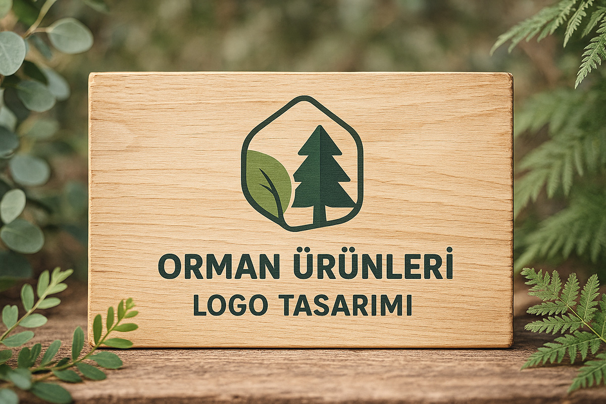 Orman ürünleri logo tasarımı örneği – Arel Tasarım tarafından hazırlanan ahşap zemin üzerinde minimalist logo