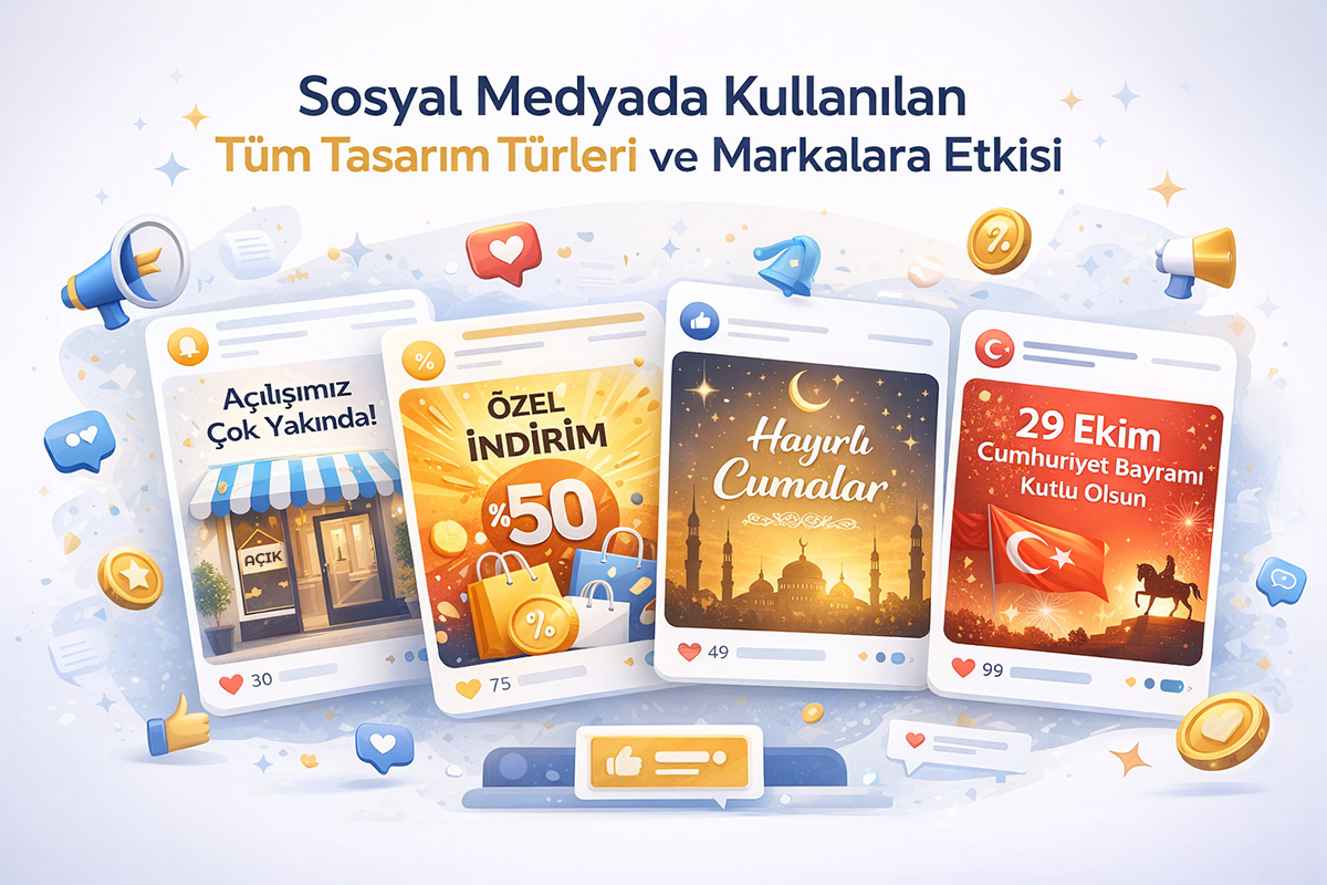 Arel Tasarım tarafından hazırlanan açılış duyurusu, indirim kampanyası, dini gün ve resmi gün sosyal medya tasarım örnekleri
